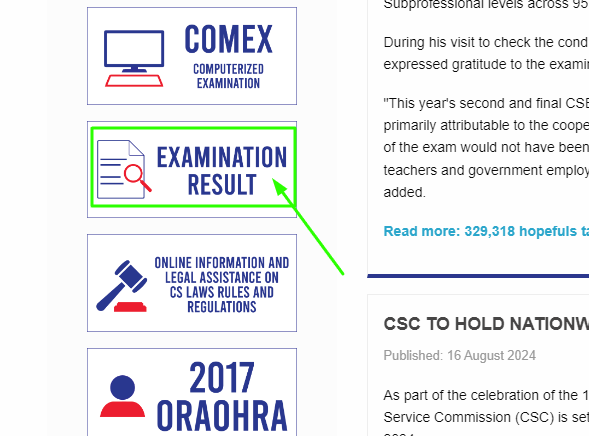 Philippines Career Service Examination Result Option